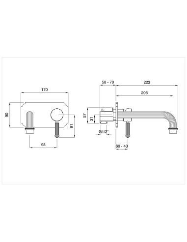 Bugnatese Athena kit monocomando lavabo a parete e bidet