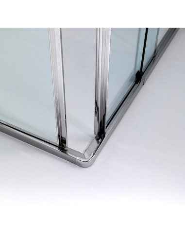 Box doccia Oasi 2 con apertura scorrevole in angolo con profili inox e cristallo 8 mm
