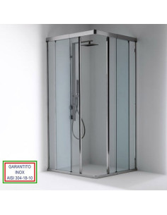 Box doccia Oasi 2 con apertura scorrevole in angolo con profili inox e cristallo 8 mm