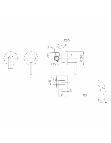 Paini Cox miscelatore lavabo a muro, bidet e vasca esterno con doccia duplex