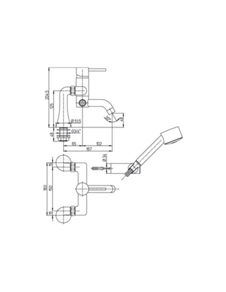 Paini Cox miscelatore lavabo a muro, bidet e vasca esterno con doccia duplex