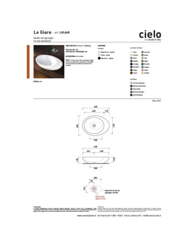 Cielo Le Giare lavabo da appoggio cm 60