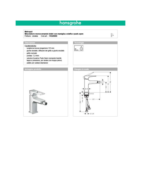 Hansgrohe Logis miscelatore monocomando bidet 70
