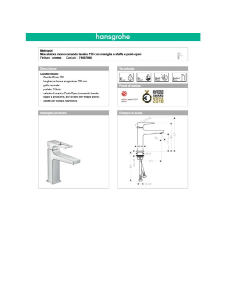 Hansgrohe Talis miscelatore monocomando per lavabo 80