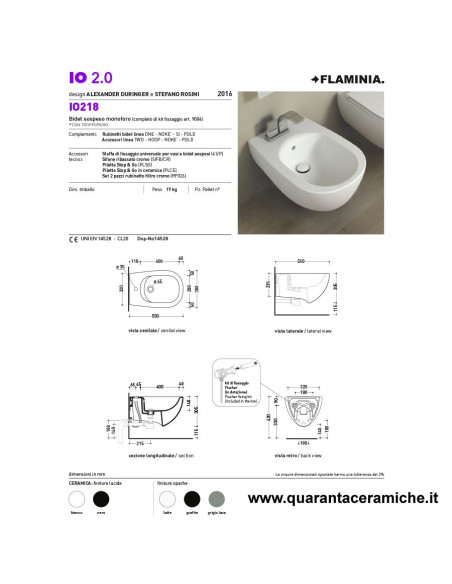 Flaminia Io 2.0 vaso sospeso Go Clean, bidet e coprivaso slim soft
