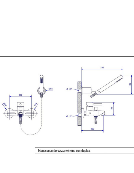 Paini Cox monocomando vasca esterno con doccia duplex
