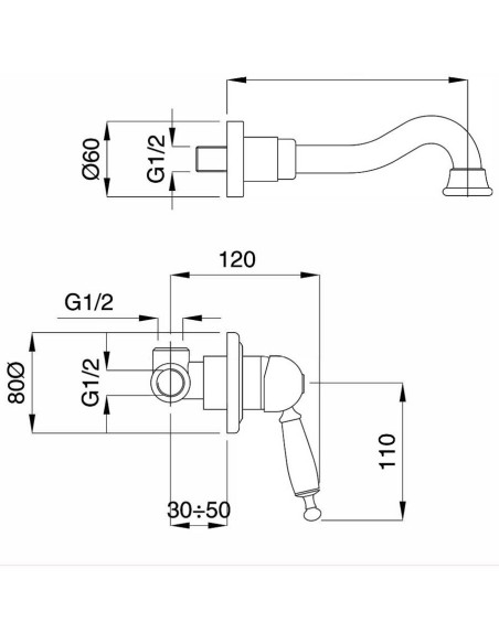 Retro miscelatore monocomando lavabo canna alta