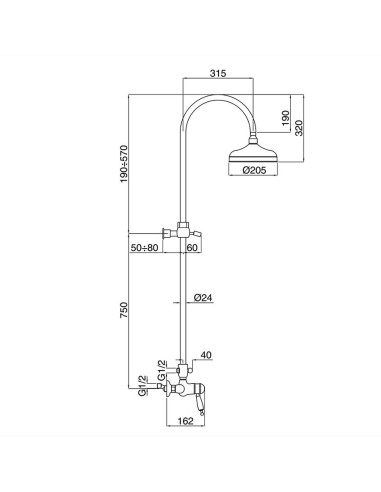 Retro colonna doccia termostatica c/soffione e doccetta