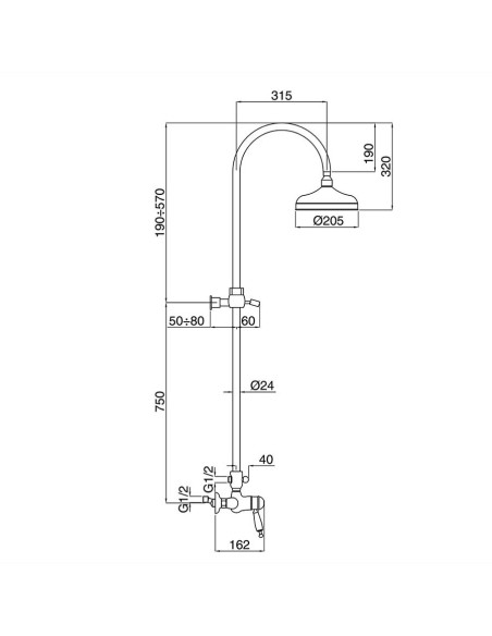 Retro colonna doccia termostatica c/soffione e doccetta