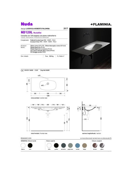 Ceramica Flaminia Bloom lavabo a consolle sospeso cm 107 colorato