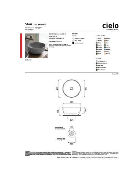 Cielo Shui bacinella da appoggio cm 40