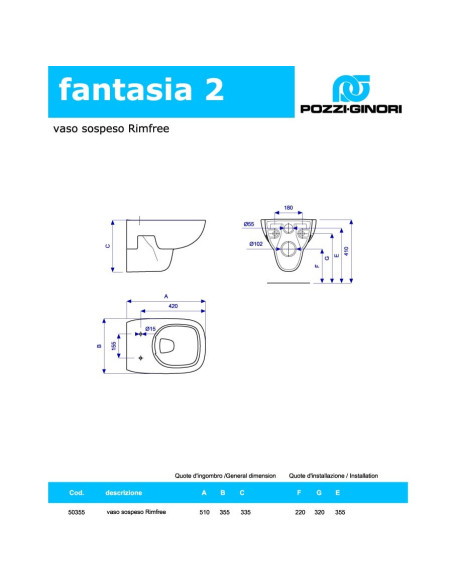 Pozzi Ginori Fantasia 2 kit sospeso vaso Rimfree, bidet e coprivaso