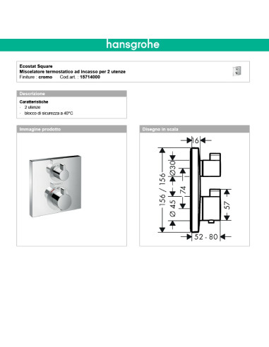 Termostatico doccia incasso 1 via